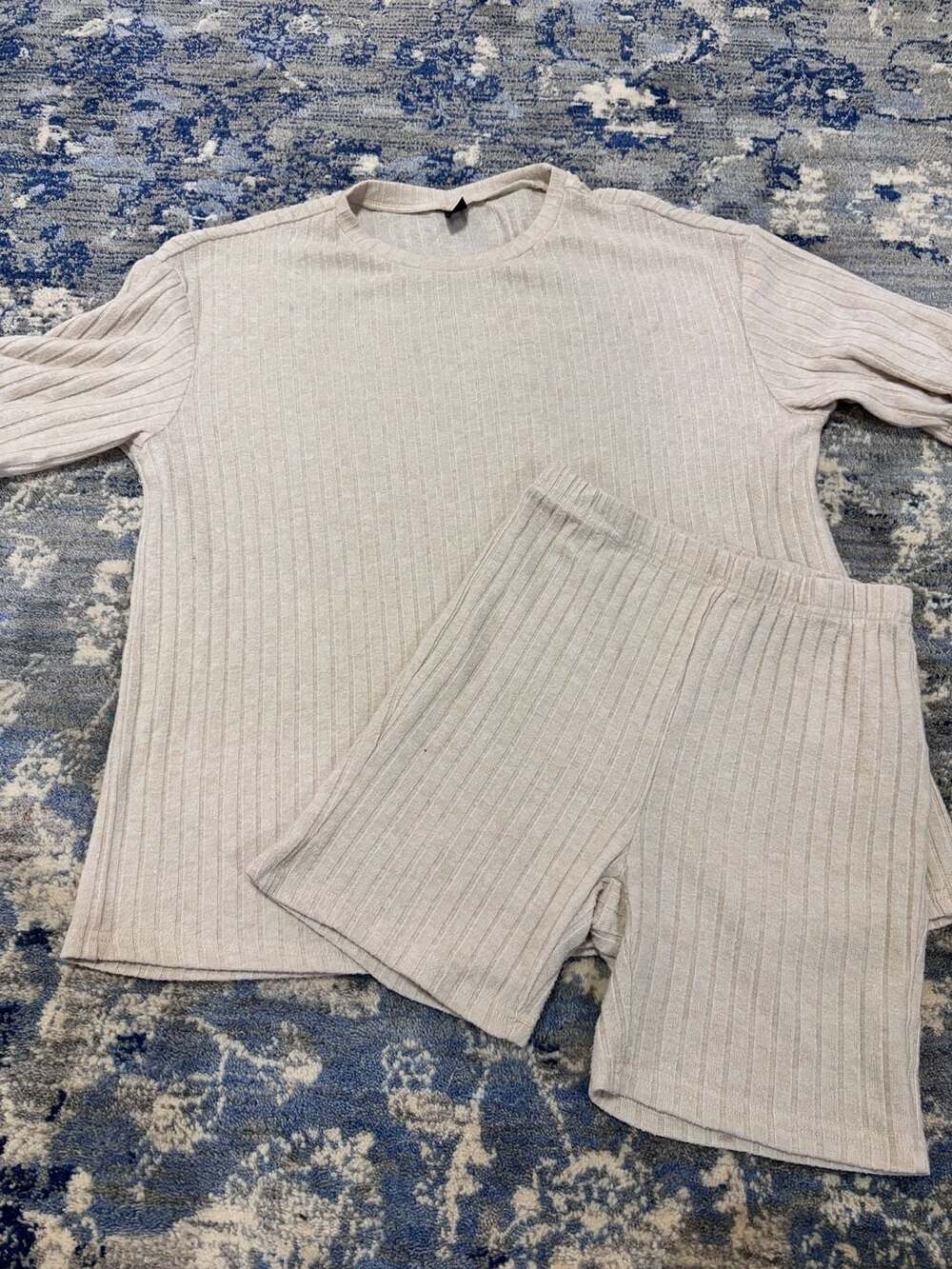 Shein 2-Piece Lounge Set Size XS Beige Ribbed